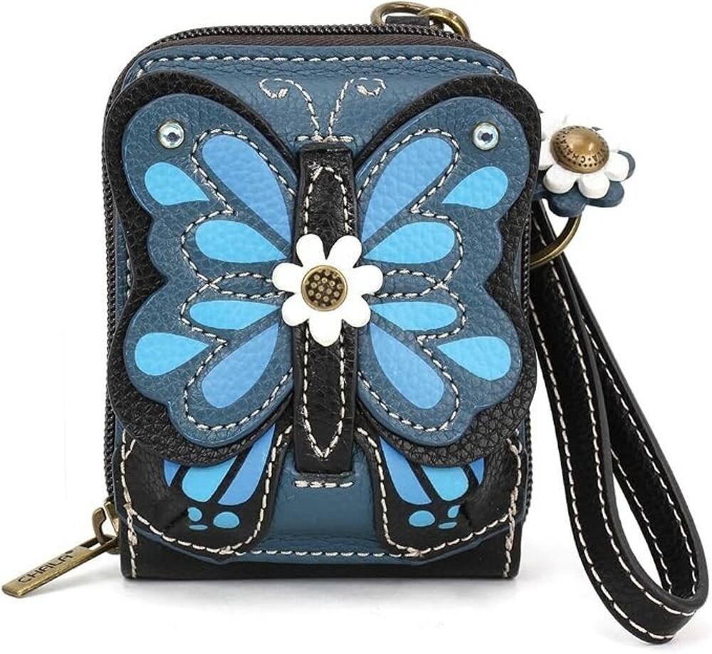 Chala Cute-C Faux Leather Credit Card Holder Wallet Wristlet - Butterfly, Blue